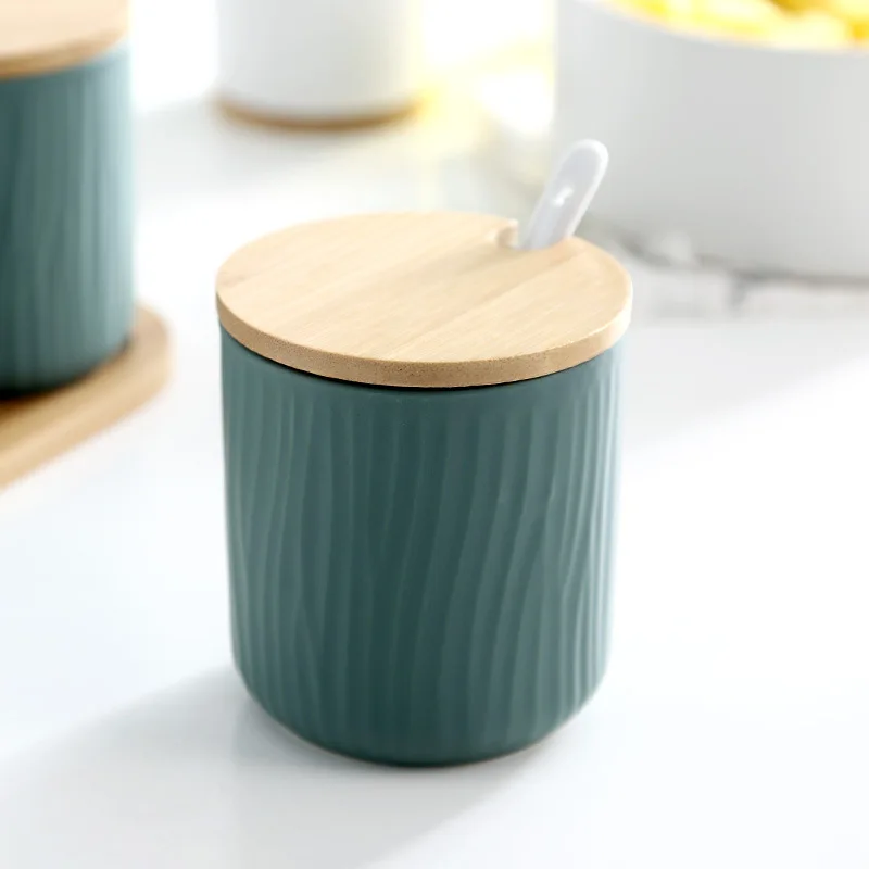 3 in 1 Nordic Ceramic Seasoning Jar Set 300ML Box Pepper Salt Can Condiments Container With Spoon Kitchen Storage Rack | Дом и сад