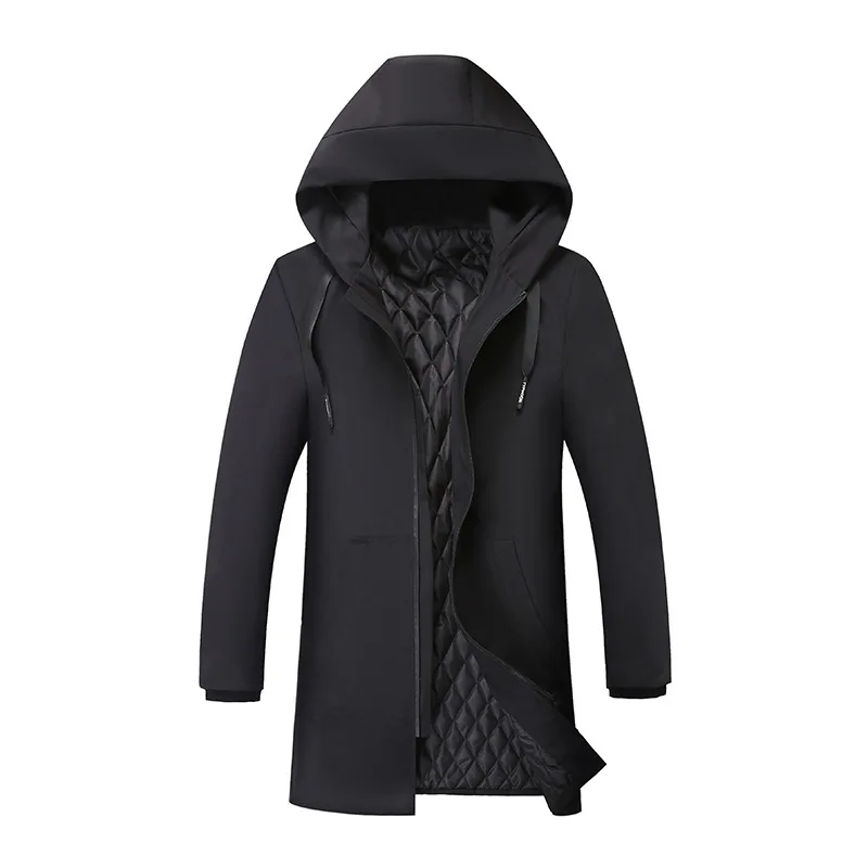 Winter padded jacket men 2020 long padded jacket youth hooded plus thick coat men's fashion solid color cotton coat jacket