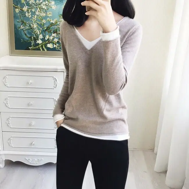 

spring and autumn Cashmere Sweater Women 2020 V-neck Knitted Pullover Female Soft Cashmere Jumper Casual Sweaters