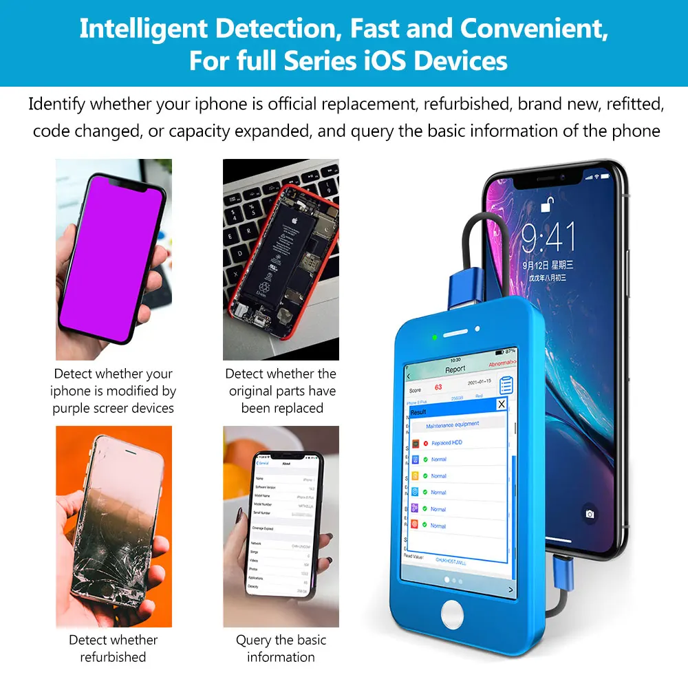 

JC Intelligent Handheld iDetector for Full Series iOS Devices Detection With CE Support Query And WIFI Phone Hotspot Connect