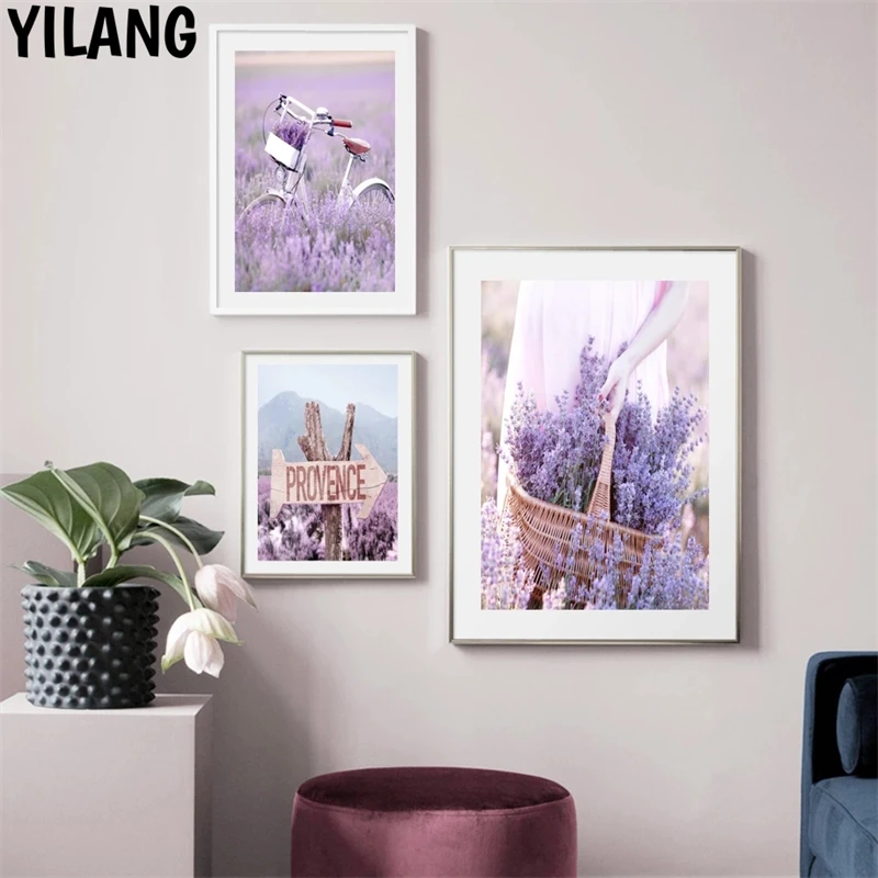 Прованс Фиолетовый Лаванда вино замок девушка пляж скандинавский настенный