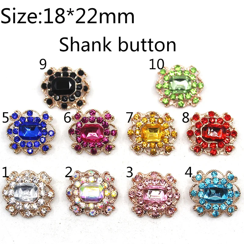 

Mixed color 10pcs/lot 18*22mm Gold Base Rhinestone Acrylic Hair Embellishments Buttons Hairbow Center DIY Jewelry Accessories