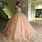 Шикарное бальное платье, золотые платья Quinceanera, пышное Тюлевое платье для выпускного вечера, элегантное милое платье с V-образным вырезом для 15-летних вечеринок 2022