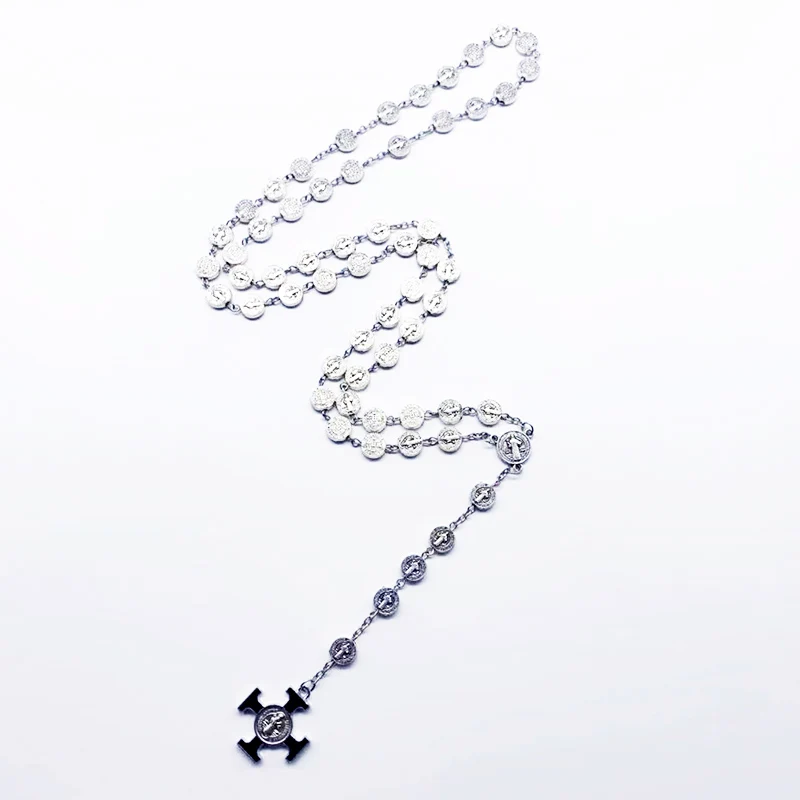 9 мм Посеребренные Круглые модные из нержавеющей стали религиозные крест бусы