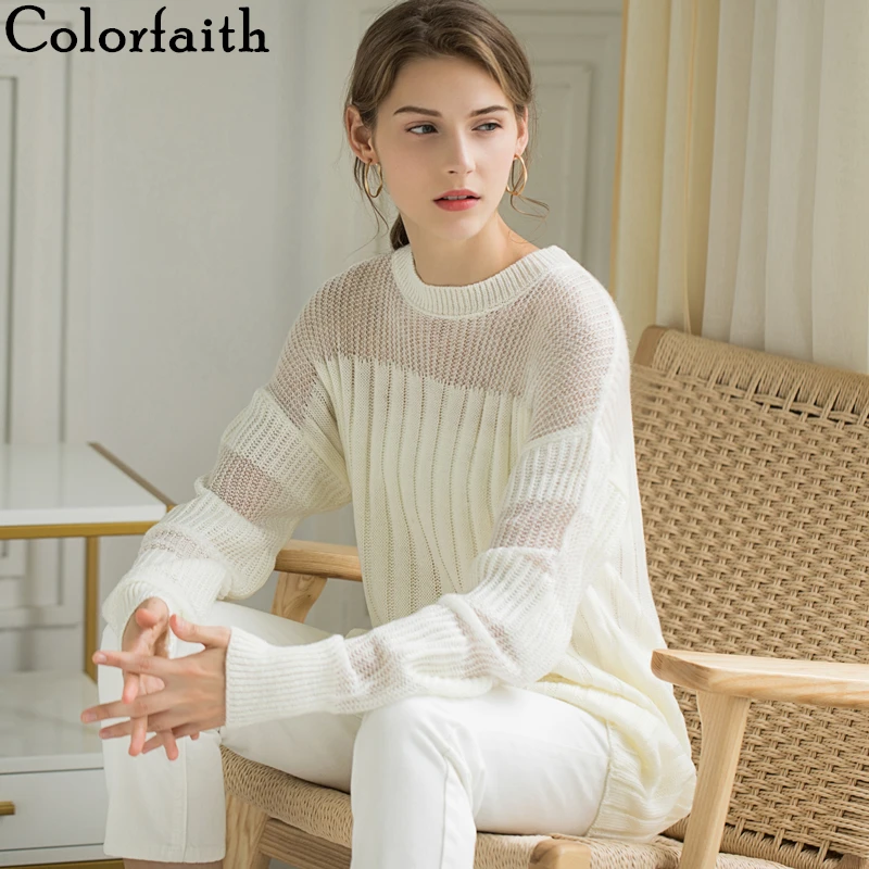 Colorfaith Women Sweater Dresses Pullover 2019 Autumn Winter Korean Style Fashionable patchwork Transparent Elegant Casual SW412 | Женская