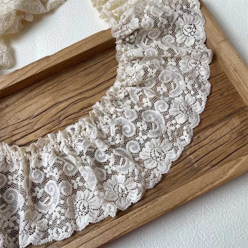 

High-quality Pleated Beige Cotton Lace Fabric DIY Children's Clothing Cuff Skirt Hem Home Textile Pet Basket Sewing Decoration