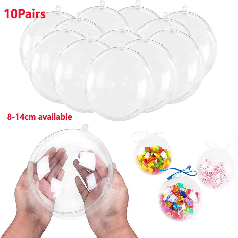 70-140mm 10 Pairs Clear Fillable Plastic Ball Home Decoration Wedding Party Garden DIY Decor Big Christmas Tree Hanging Ornament