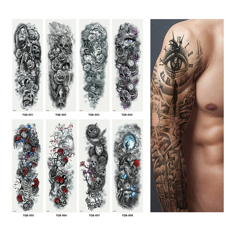 

Army Warrior Soldier Black Temporary Tattoo Stickers For Men Full Body Art Arm Sleeve Tattoo 48*17CM Large Waterproof Tatoo Girl