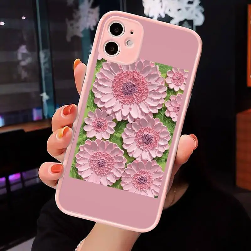 

Creative three-dimensional oil Phone Case Matte transparent For Pink iPhone 12 Mini 11 Pro XR XS Max 7 8 Plus X Back Cover