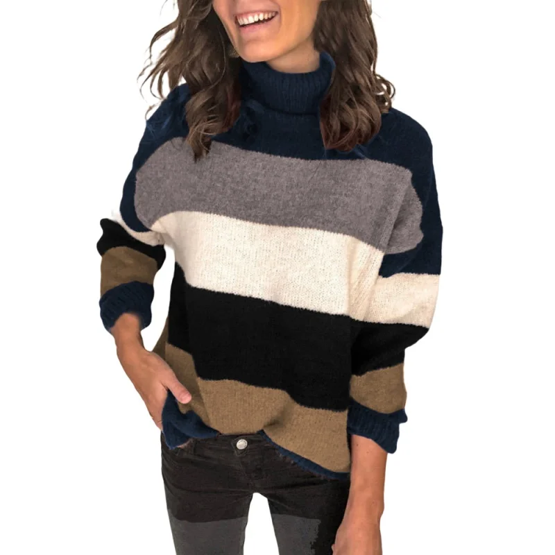 

Зимний женский свитер, повседневный свободный Женский вязаный свитер, пуловер с длинными рукавами, водолазка, свитер для женщин YUOJ1