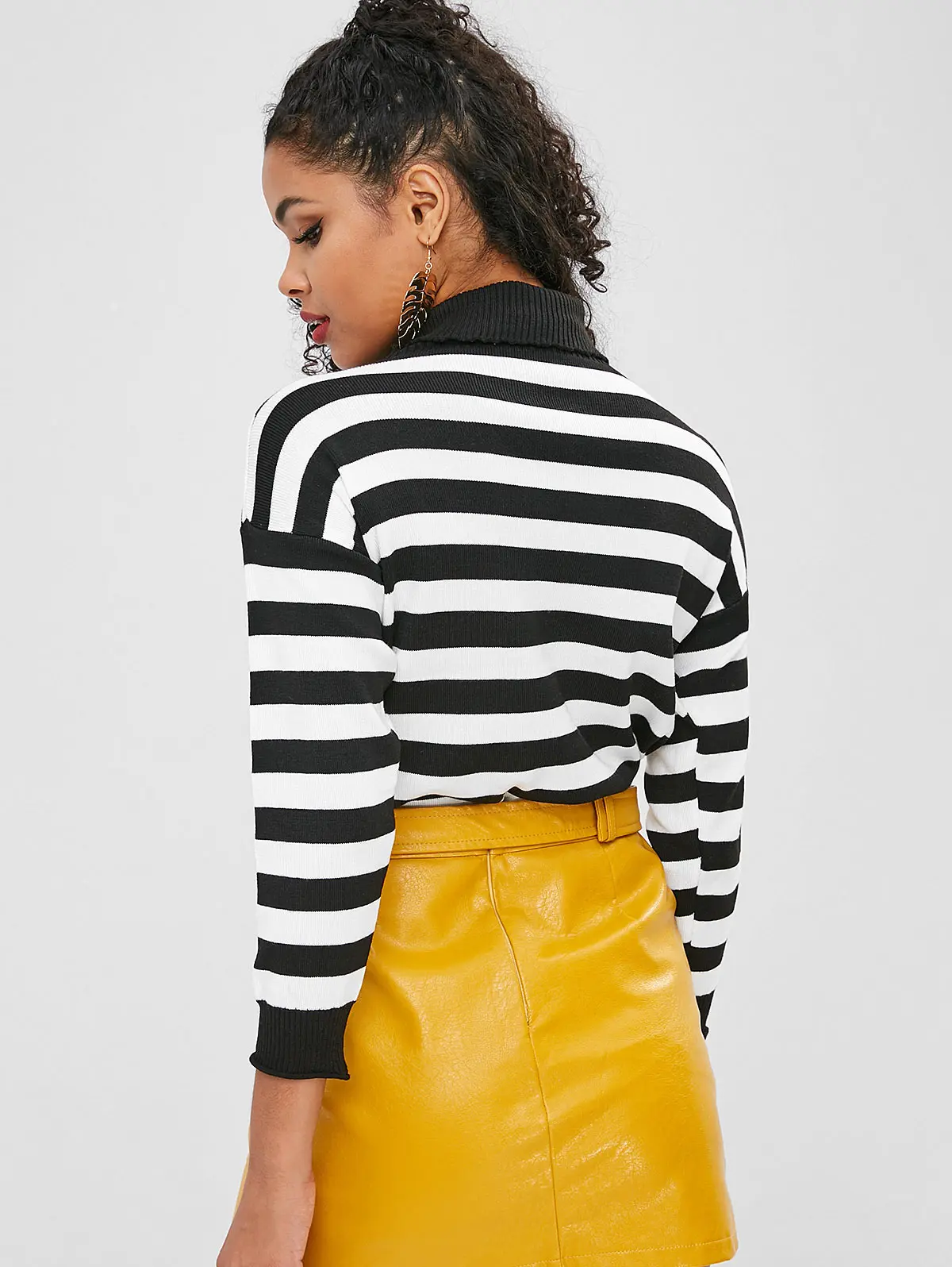 ZAFUL One size Roll Neck Stripe Casual Sweater Turtleneck Daily Polyacrylic Elastic well-dressed design Women's Pullovers | Женская