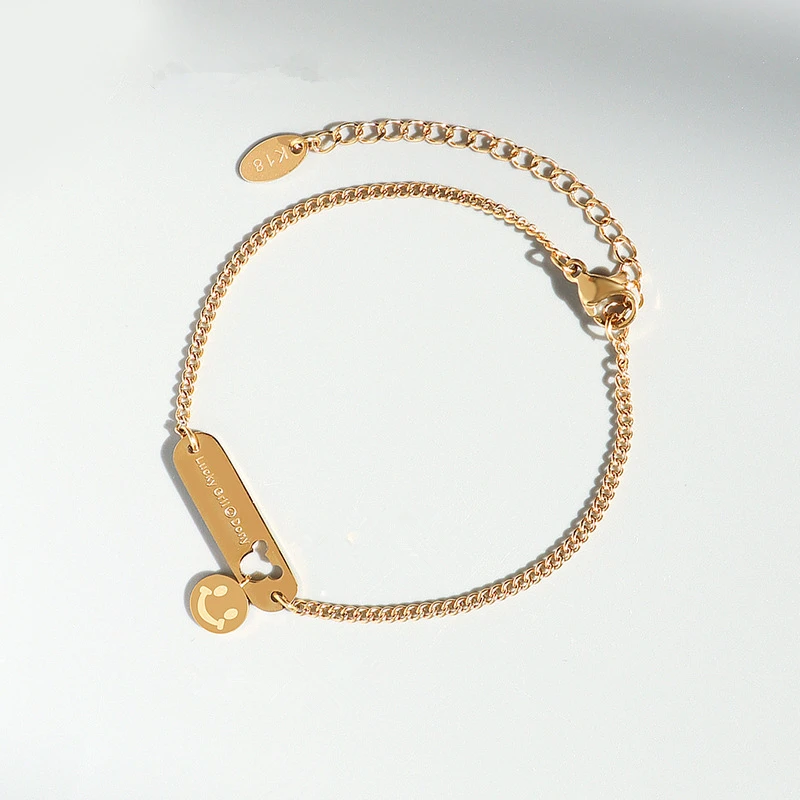 

TOSOKO Stainless Steel Jewelry Hollowed Out Mickey Mouse Smiling Face Pendant Bracelet Female Christmas Bracelet BSE189