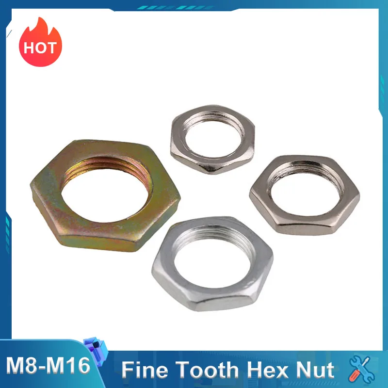 

10Pcs Fine Thread Pitch Outer Hex Nuts Fine Tooth Thin Hexagon Nut M7 M8 M10 M12 M14 M16 White Zinc/Color Zinc/Ni Plated