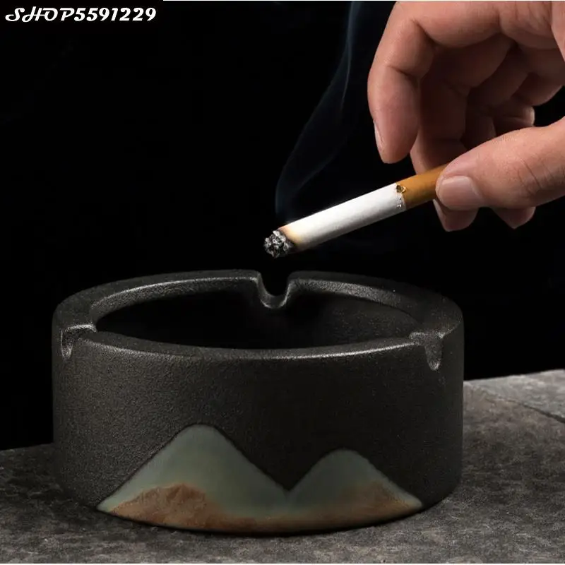 

European-style Ceramic Black and White Frosted Ashtray Living Room Office Car Ashtray Ornaments for Boyfriend Gifts Home Decor