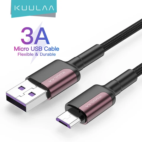 Micro USB кабель KUULAA, нейлоновый кабель для быстрой зарядки и передачи данных, 3 А, для планшетов Samsung, Xiaomi, LG, Android