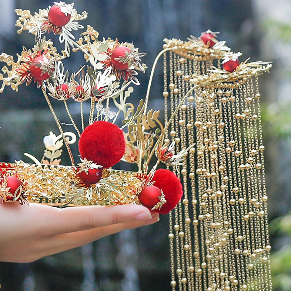 

MIYOU Chinese Hanfu Antique Accessories Golden Tassel Hair Crown Girl Women Classical Wedding Headdress Alloy Handmade New Style