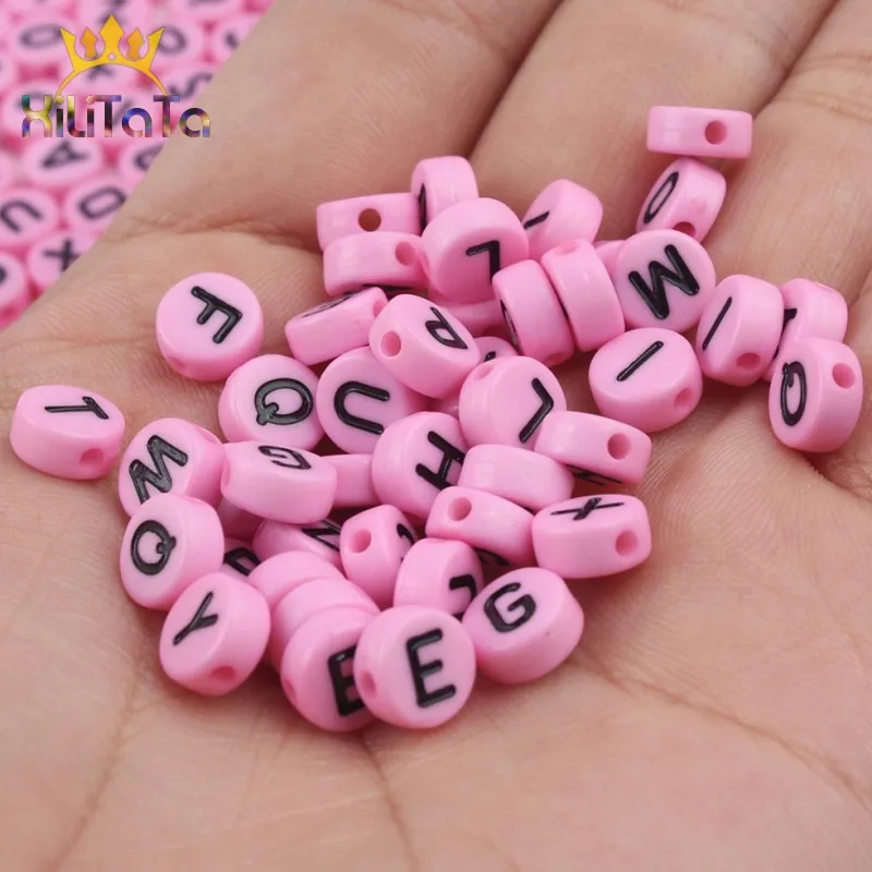 100 шт. 4x7 мм розовые смешанные бусины алфавита английские буквы акриловые для