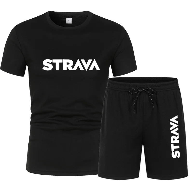 

New Strava Sports 2-piece Print Men's Summer O-neck Sportswear Casual Cotton Short-sleeved Men's T-shirt Outdoor Sports Suit