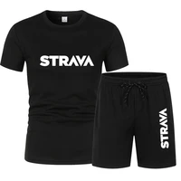 new strava sports 2 piece print mens summer o neck sportswear casual cotton short sleeved mens t shirt outdoor sports suit