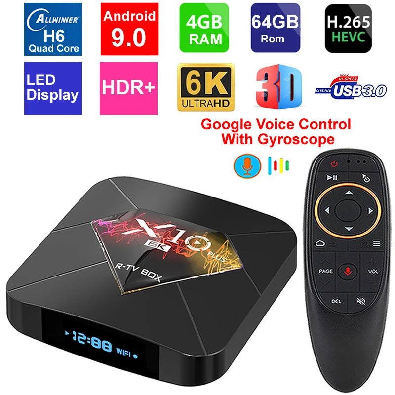 ТВ-приставка X10 Plus с Android 9 0 четырехъядерный Allwinner H6 4 Гб ОЗУ 64 ПЗУ USB3.0 Wi-Fi H.265 HDR 6K