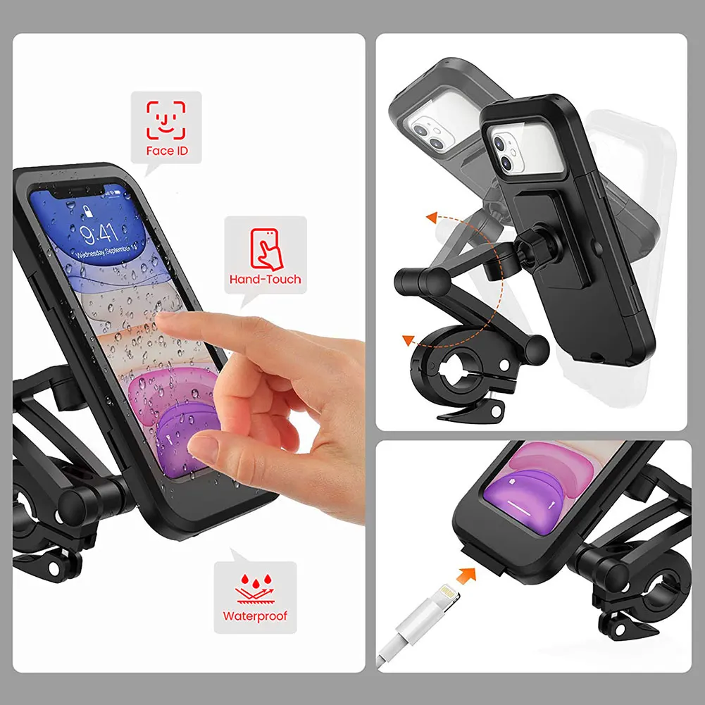 adjustable waterproof bicycle phone holder 6 7 inch motorcycle mobile cellphone gps holder mount 360 degree rotatable free global shipping
