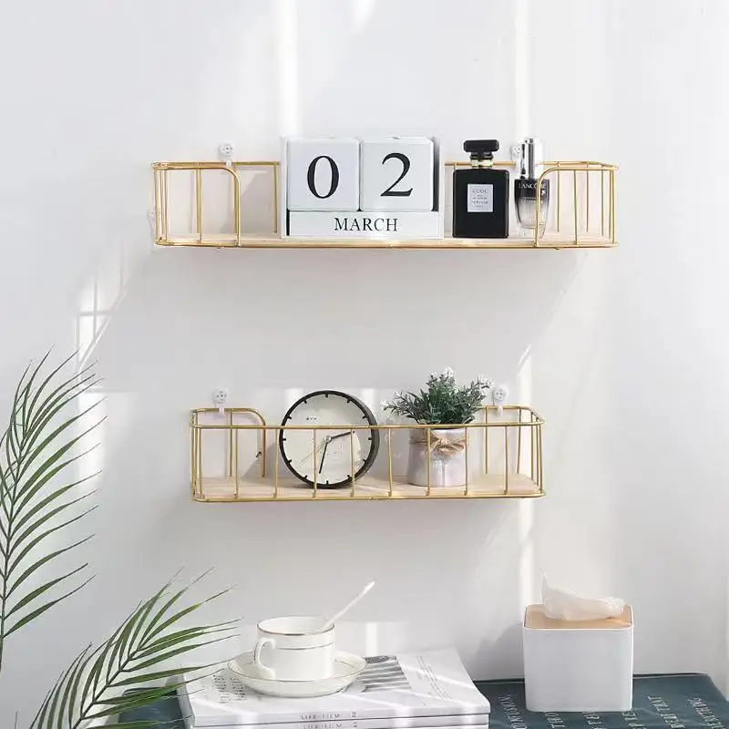 nordic simple plank iron art commodity shelf kitchen toilet storage rack shop decoration wall hanger rack decorative frame free global shipping