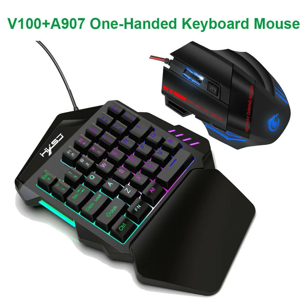 

V100+A907 HXSJ Colorful Backlight One-handed Optical 35 Keys Keyboard Mouse Set