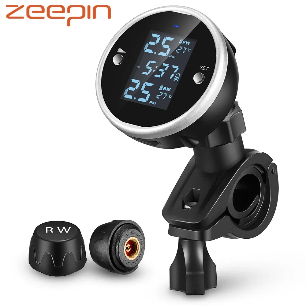 Zeepin система контроля давления в шинах для мотоцикла TPMS, система контроля в реальном времени, ЖК-экран, безопасность автомобиля с 2 внешними датчиками