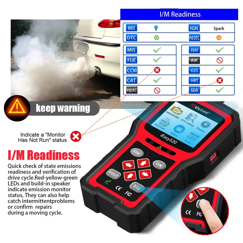 VIDENT iEasy320 OBDII/Eobd Can Code Reader OBD2 Diagnostic Scan Tool for Car Engine Fault Diagnose Test PK KW850 Auto Scanner automotive battery charger