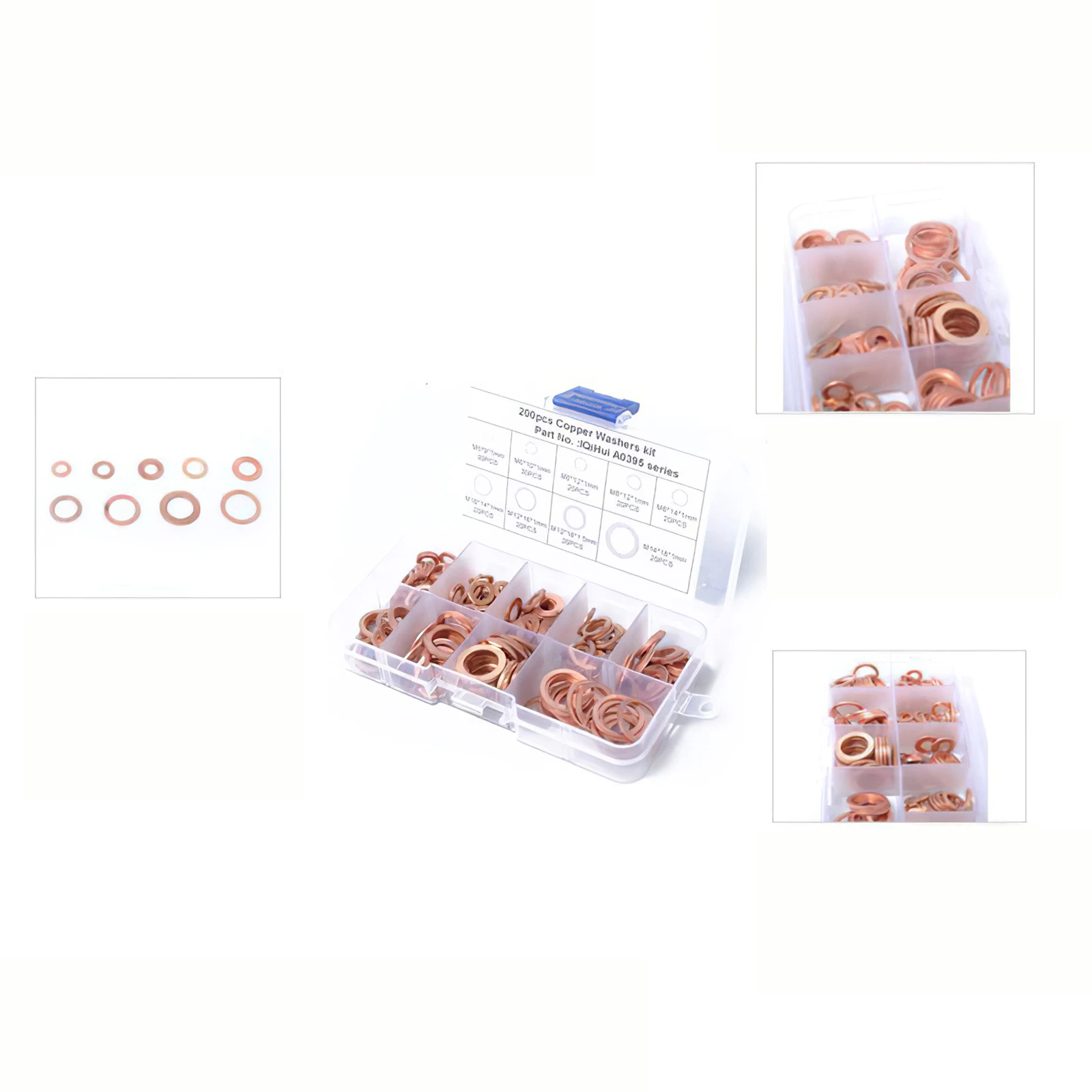 

200pcs Copper Gasket Multi-size Copper Flat Washer Copper Flat Gasket Box Heat Resistant Sealing Washers Convenient Sealing