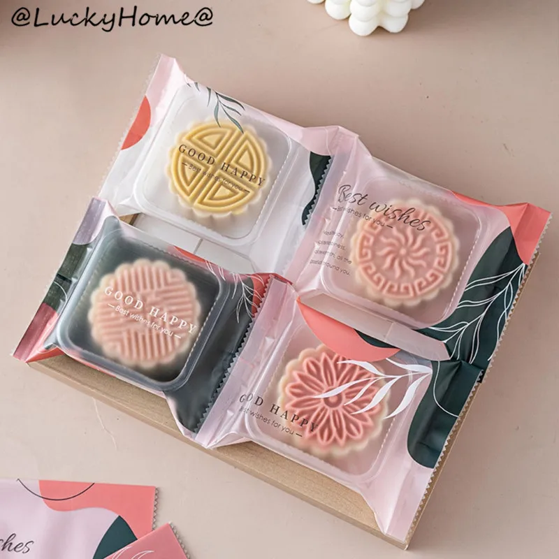 

Moon Cake Packaging Bag 100 Pieces with Printing Leaves Exquisite Pattern Gift