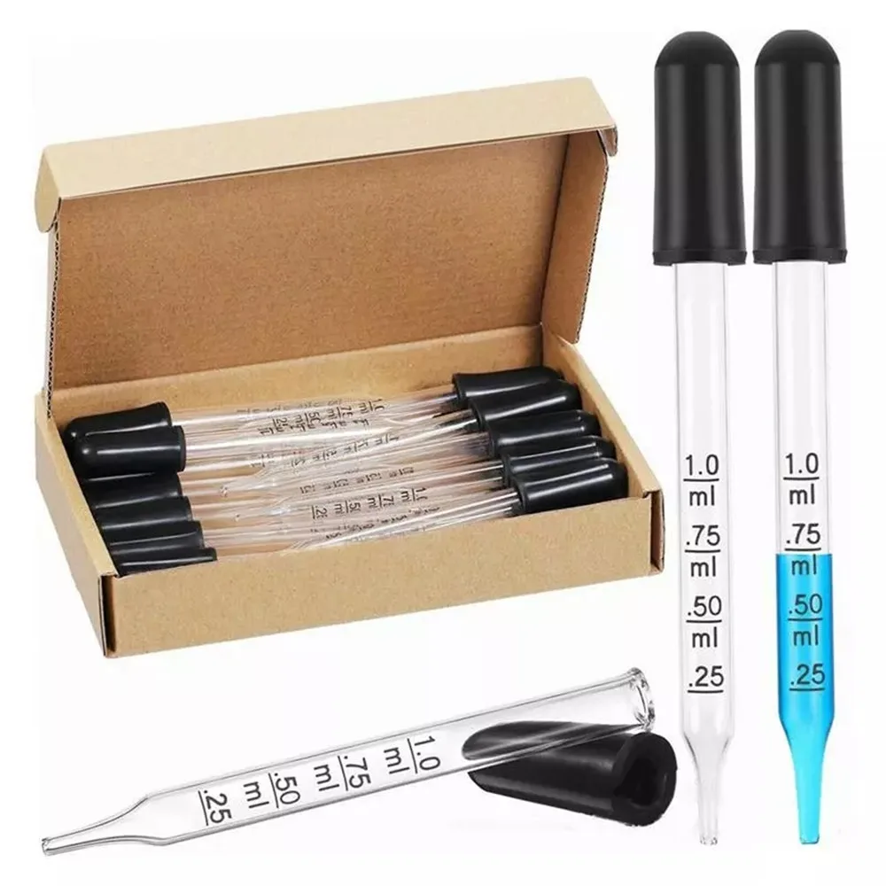 

20pcs 1ml Glass Liquid Droppers Transfer Pipettes with Scale, Calibrated Dropper for Essential Oils Makeup Science Lab Pipettes