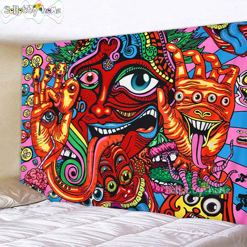 

Забавные граффити смайлик Psychedelic подвесной тканевый фон настенное покрытие украшение для дома одеяло гобелен настенный гобелен для спальн...