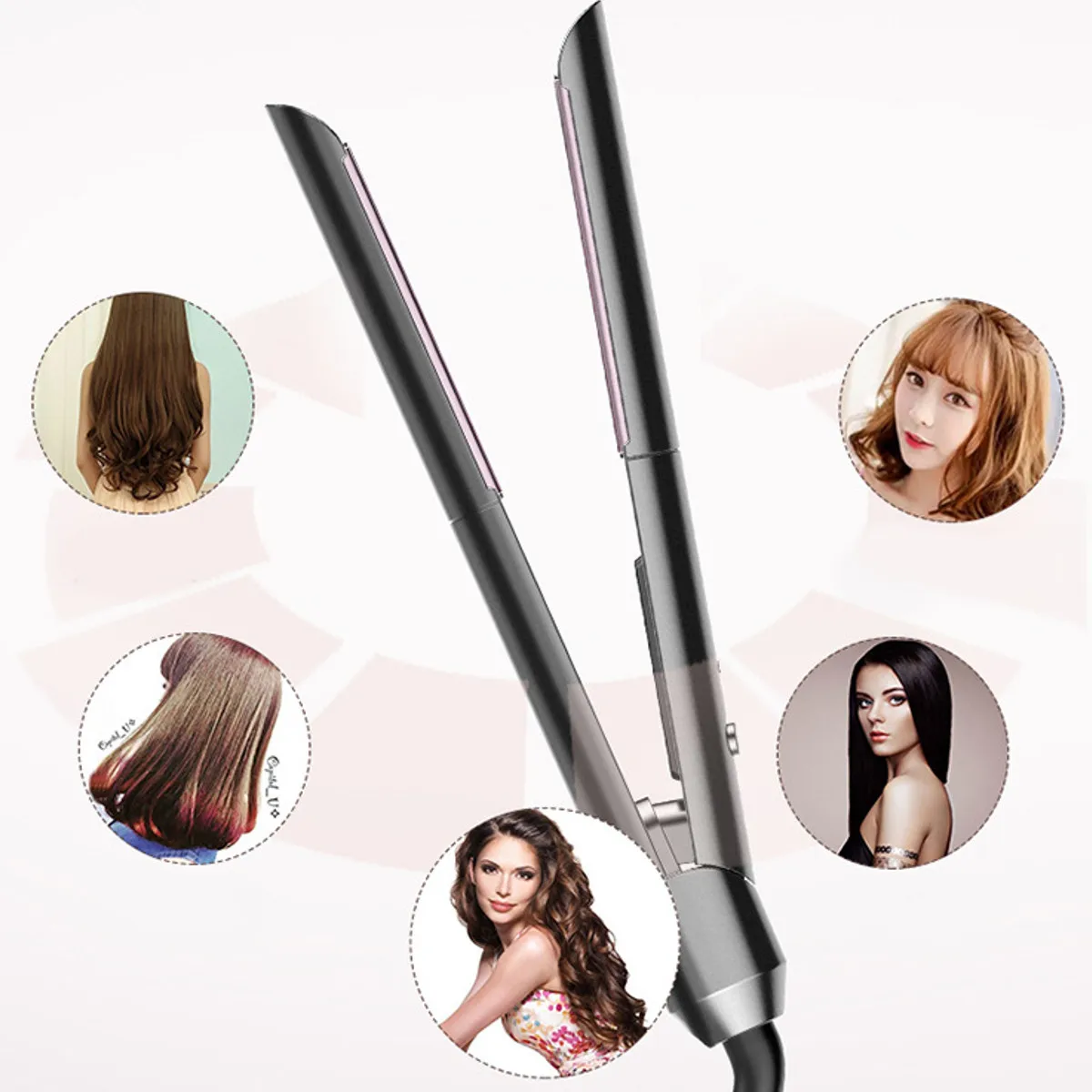 

Плойка 2 в 1, утюжок с закругленными углами для завивки, с вращающимся ЖК-экраном, регулировка температуры