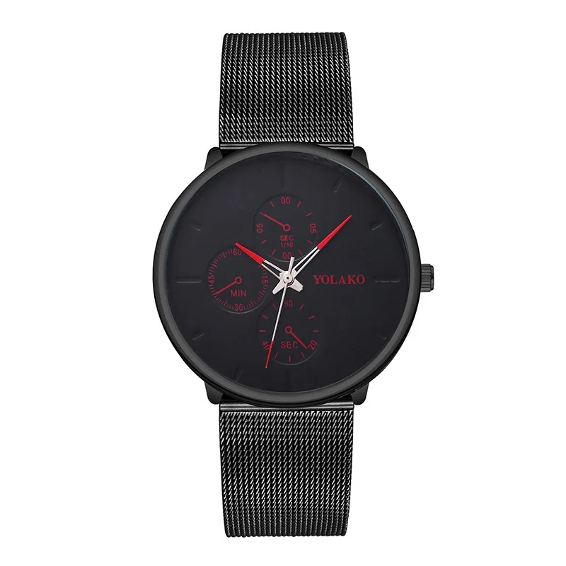 

Fashion trend casual slim three-eye blue needle mesh steel black mesh strap watch unisex stainless steel quartz watch