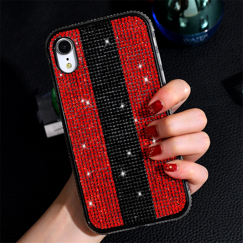 Модный женский чехол в полоску с бриллиантами для IPhone X Xs Max Xr 8 7 6 6s Plus, жесткий чехол для телефона, роскошный бренд, Fundas 8plus Capa