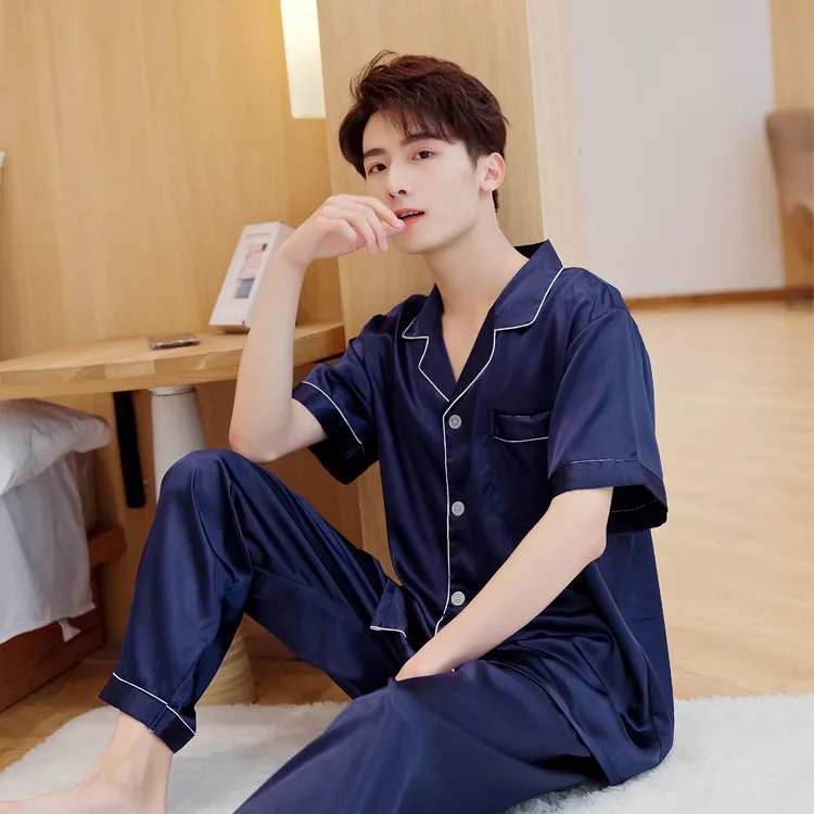 

Spring Autumn Lovers Pajamas Set Satin Silky 2PCS Sleepwear Solid Sleep Set Long Sleeve Shirt&Pants Female Casual Home Clothing