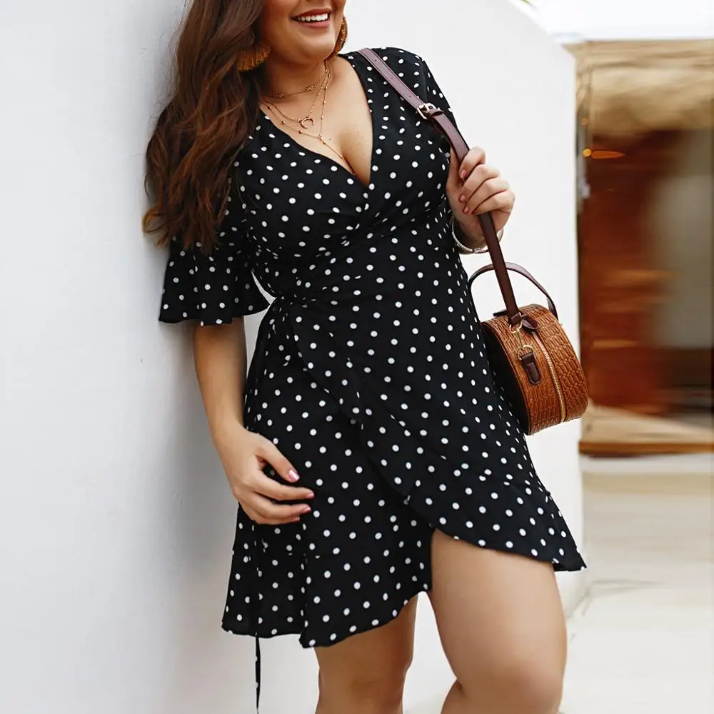 Лето 2019 женские повседневные платья размера плюс сексуальные вечерние в горошек