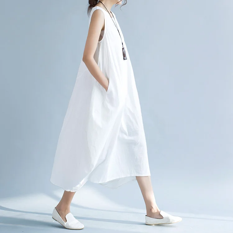 

Photo Shoot New Style Artistic Plus-sized Women's Cotton Linen Vest Sleeveless Dress Dress If6151
