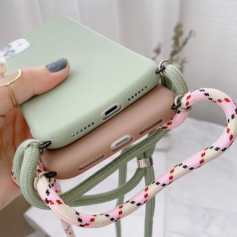 strap cord chain necklace lanyard phone case for huawei y7a p smart 2021 p50 pro p40 lite 4g 5g p30 p20 mate 40 matte soft cover free global shipping