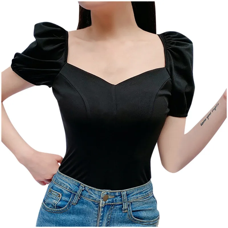 Винтажная Женская забавная футболка с пышными короткими рукавами топы футболки