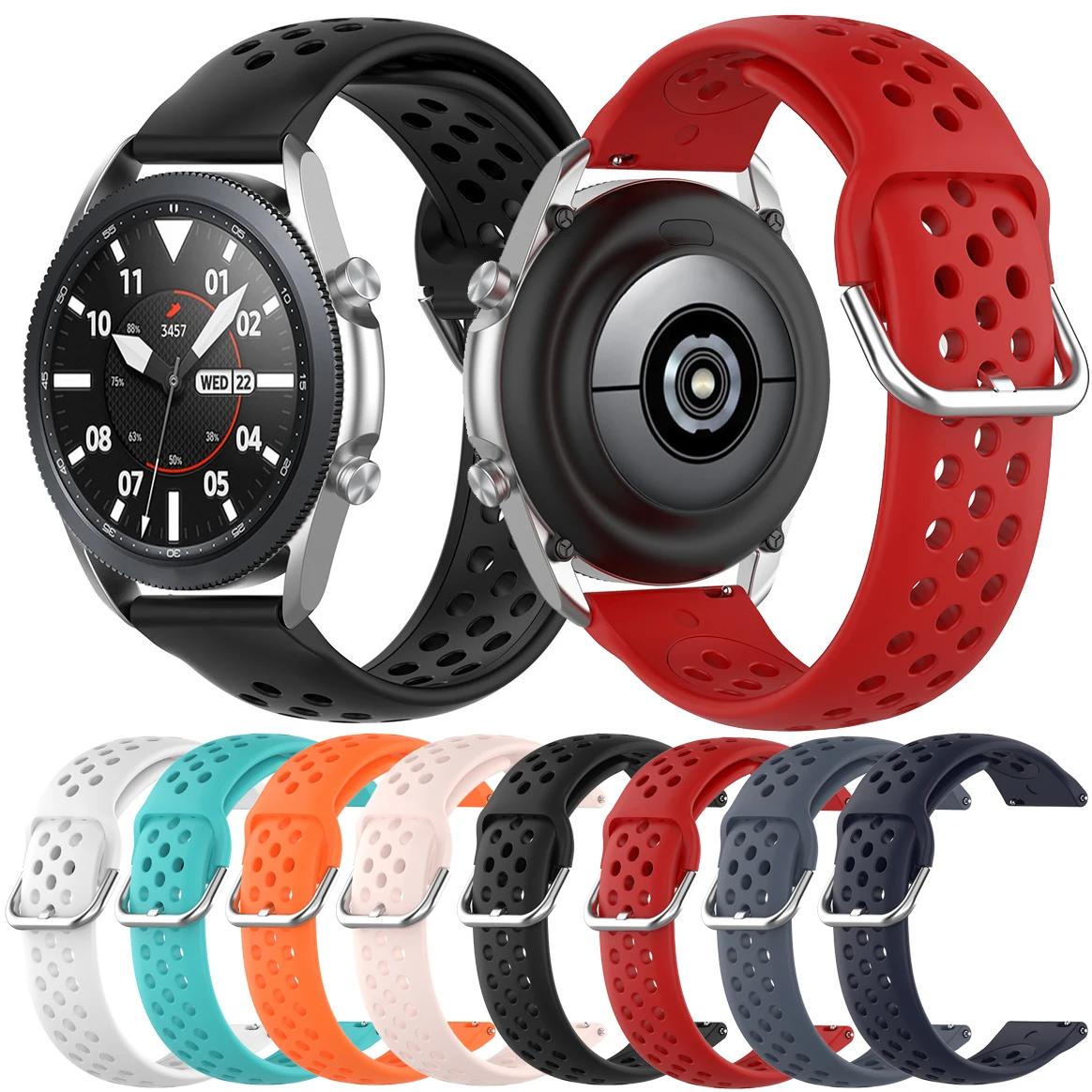 

Ремешок силиконовый для Samsung Galaxy Watch 3 41 мм 42 мм Active 1 2 4 40 44 мм Classic 42 46 мм 22 мм, браслет для 3 45 мм 46 мм