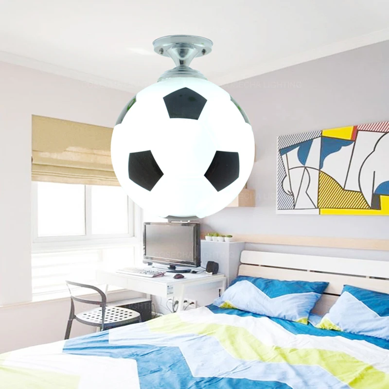 

Round football ceiling lighting baby kids room ceiling lamps E27 glass globe semi flush mount modern lighting for child bedroom