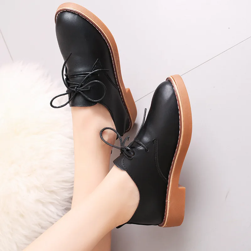 Кожаные женские туфли оксфорды для девочек и их мам Модные на шнурках каждый день