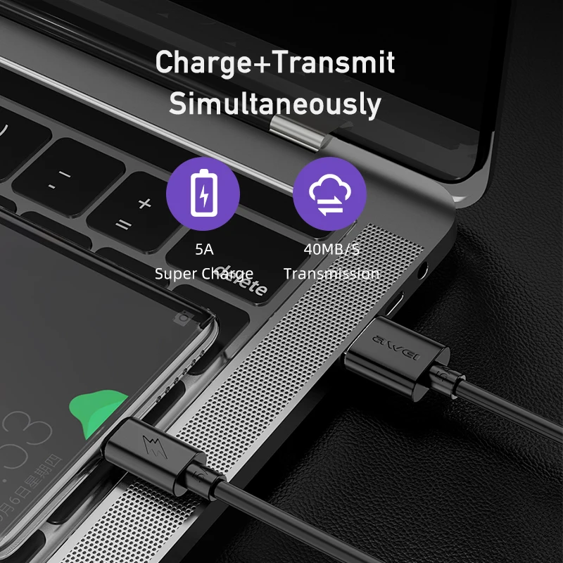 Наушники вкладыши AWEI CL 110T 5A Тип C USB кабеля для передачи данных прочный 1 м быстрой