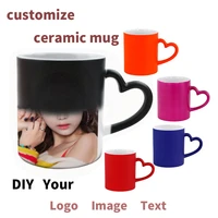 diy custom matte personalized mug hot water change color ceramic cup heart and round handles print logo photo text gift