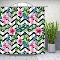 flower plant stripes shower curtains watercolor floral bird green leaf black and white geometry bathroom decor hanging curtain