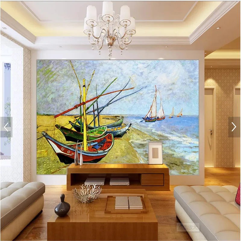 

Custom Van Gogh Oil Painting Boat 3D Photo Wall Paper Living Room Bedroom Sofa TV Background Mural Wallpaper Papel De Parede 3d