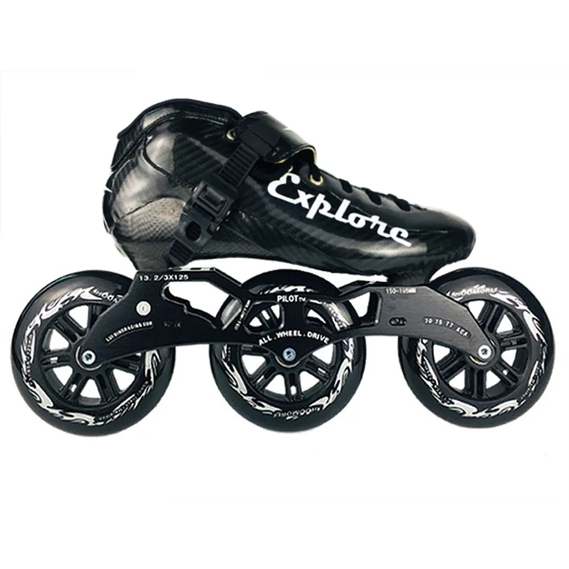 ISPORTS скоростные роликовые коньки из углеродного волокна для соревнований 3*125 мм уличные гоночные коньки для детей и взрослых SH56 - Цвет: All black