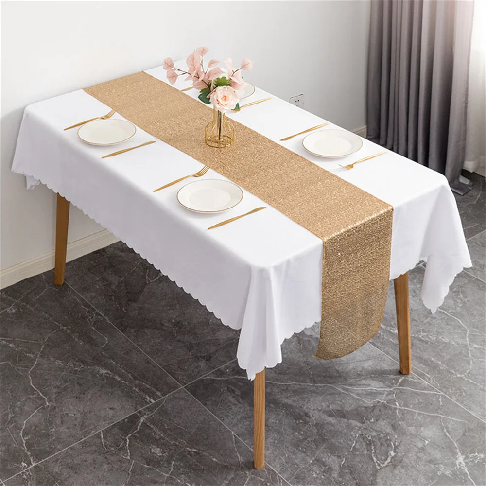 

1Pcs Hotel Wedding Decoration Home Table Runner Glitter Sequin Sequin Table Runner Ins Polyester Square Solid Color Table Runner